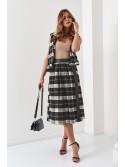 Trapezoid midi plaid skirt with buttons, black 40040 - Online store - Boutique